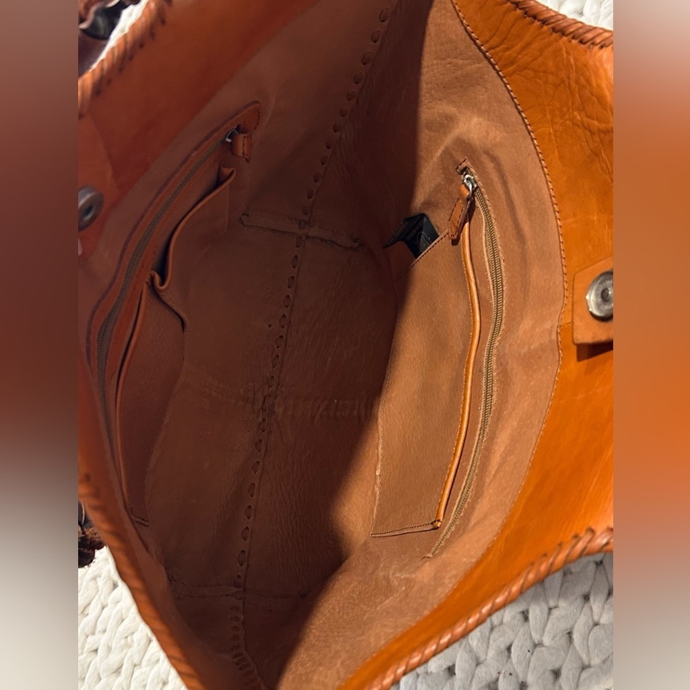 Alejandro Yeo Brown Leather Shoulder bag braided handle structured tote tooled - Picture 11 of 14